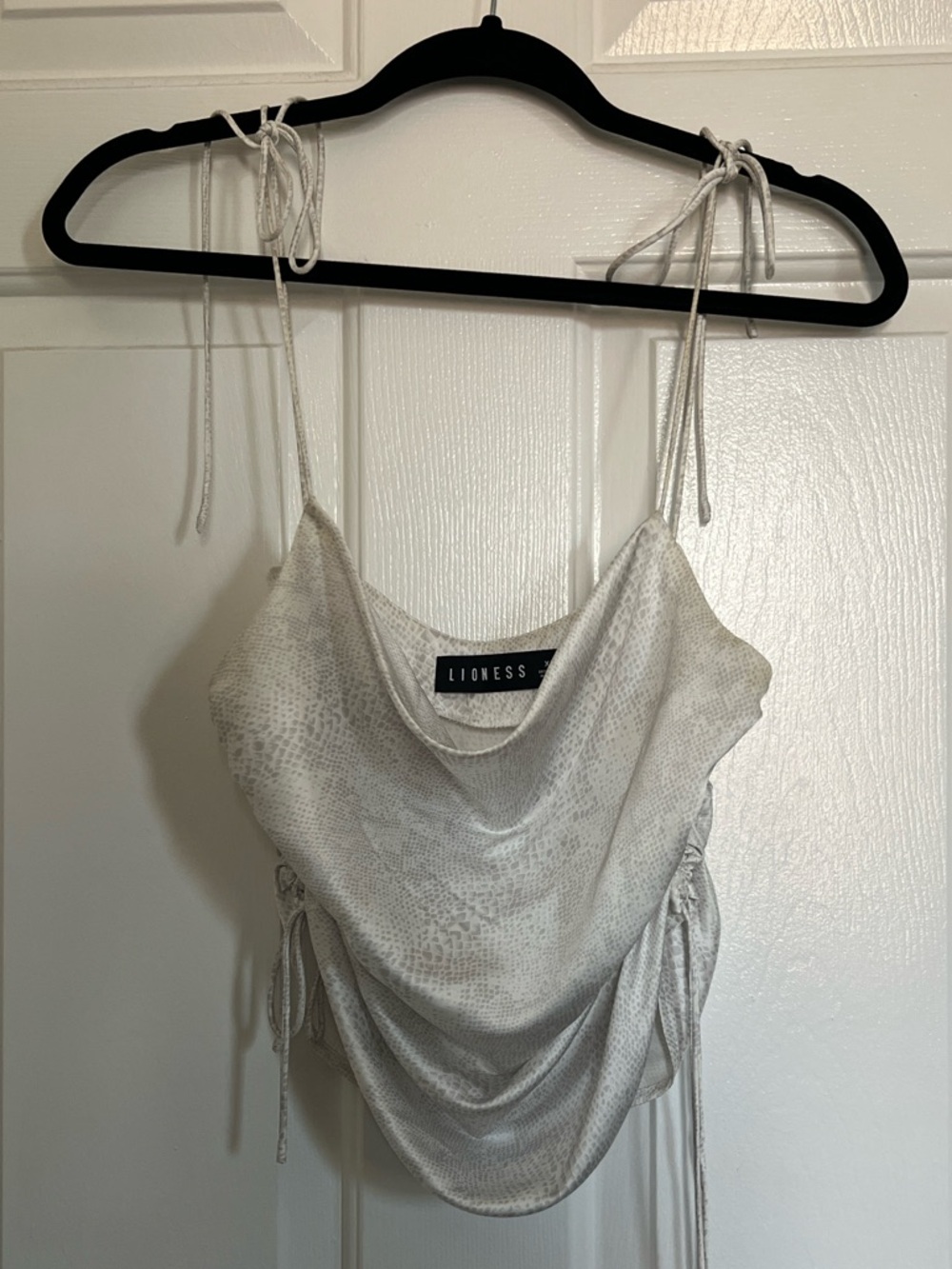 Lioness Ivory Cowl-Front Tie-Strap Crop Camisole